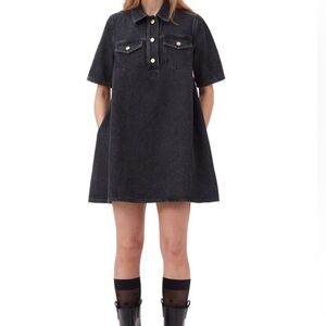 New with tags Ganni Black Denim Dress with Gold Accents
